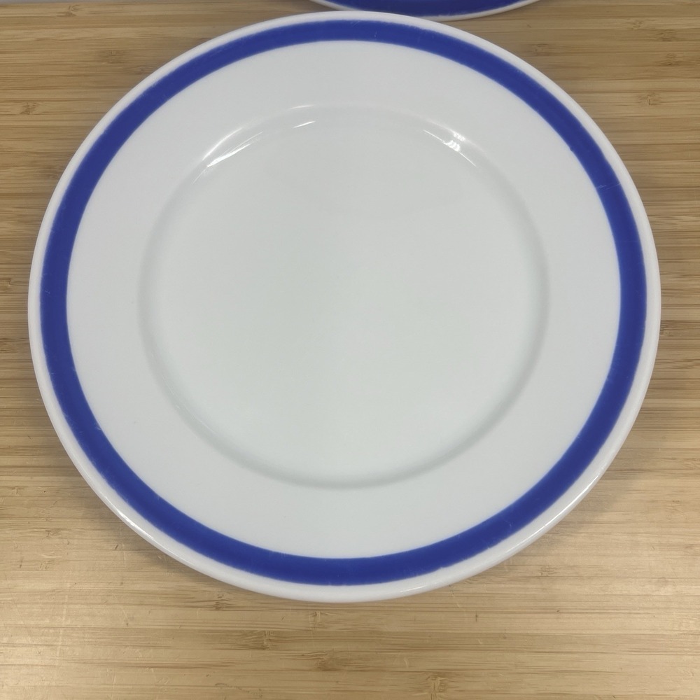 Crate & Barrel Blue Rim Dinner Plate 10.5" White Porcelain Made In‎ Poland